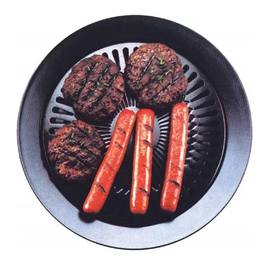 Round Smokeless Barbecue Baking Pan Barbecue Grill with Brush Non-Stick Barbecue Pan Roasting Tray Kitchen BBQ Cooking Tools