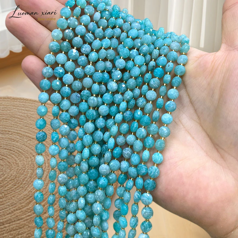 6MM Faceted Coin Shape Natural Stone AA Amazonite Loose Spacer Beads for Jewelry Making Diy Bracelets Charms Accessories 15‘’