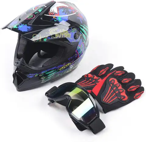 NEW Motorcycle Full Face Helmet,Motorcross Dirt Bike ATV UTV Off Road MTB Racing Casco, DOT Lightweight Helmets with Goggle Glove