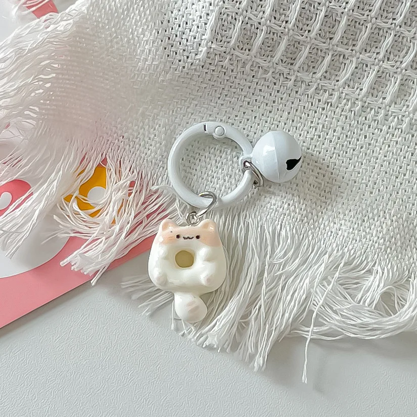 Cute Sweet Donut Cat Keychain with Bell, Key Ring Charms for Backpack & Earphone Case