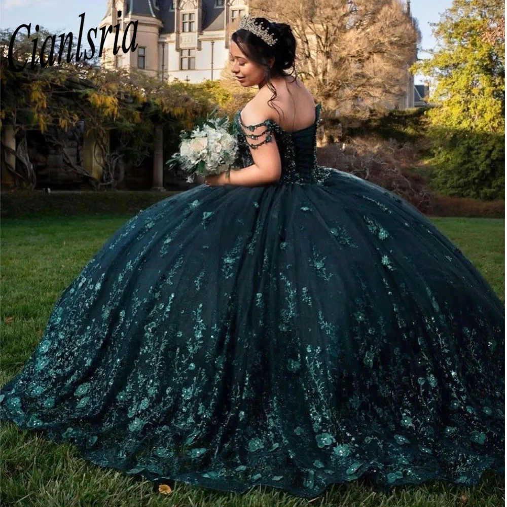 Smaragdgroene Prinses Quinceanera Jurken 2023 Luxe Kristal Kralen Steentjes Appliques Vestidos De 15 Años Corset Jurk