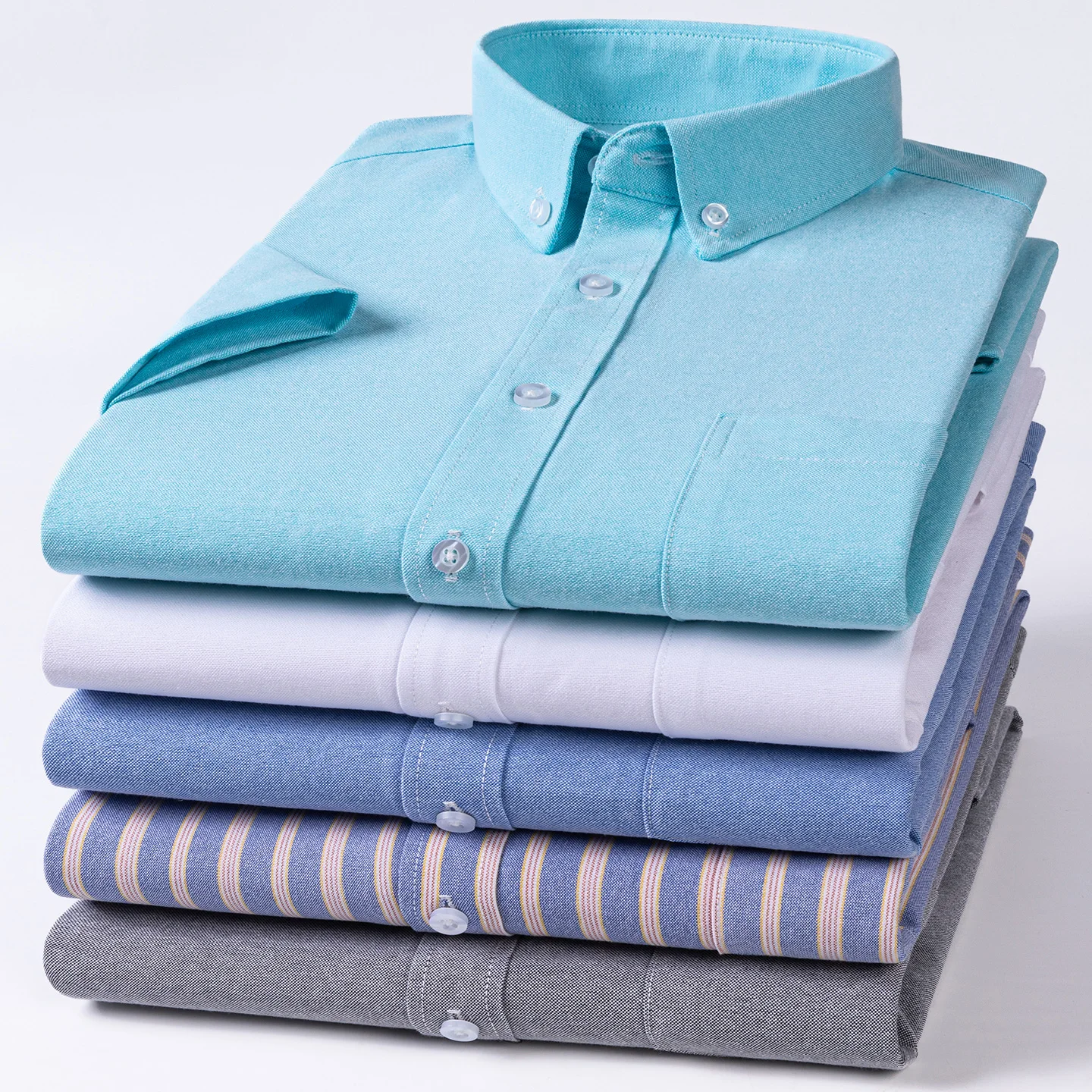 100%cotton oxford summer short sleeve shirts for men slim fit casula plain shirt single pocket elegant plaid designer clothes