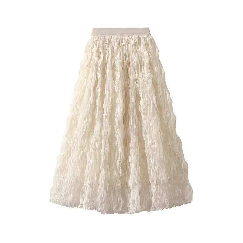 

Women's High-End Pleated Skirt, High Waisted, Slimming, Mid Length, A-line, Large Hhem, Gauze, Spring, 2025, New
