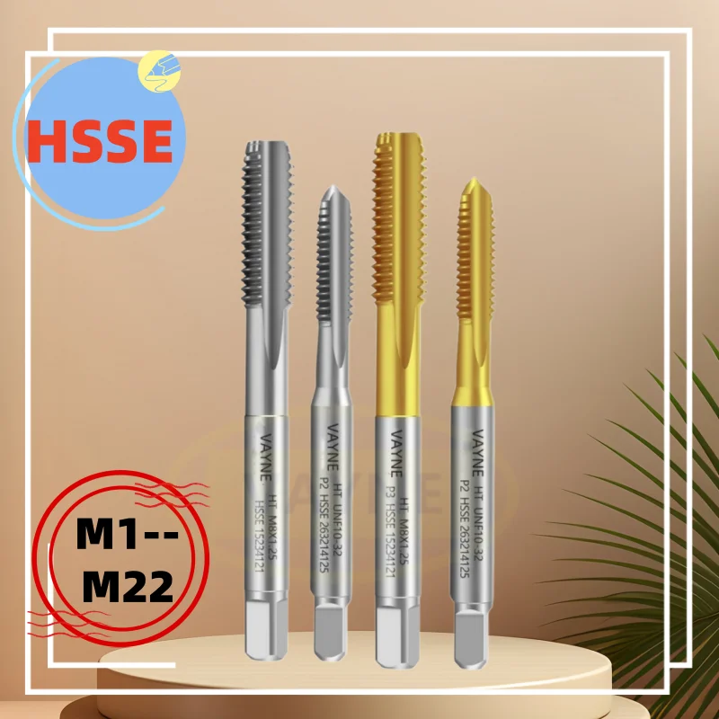 1PCS HSSE M1-M22 Metric Fine Straight Grooved Flute Tap TIN-Coating M1M2M3M4M5M6M8M10M12M14M16M18M20M22 Right Hand Taps