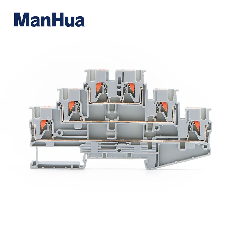 ManHua Terminal Block PT2.5-3L 10Pcs Din Rail  Electrical Connector Triple Layer Spring Wiring Connection Wire Conductor