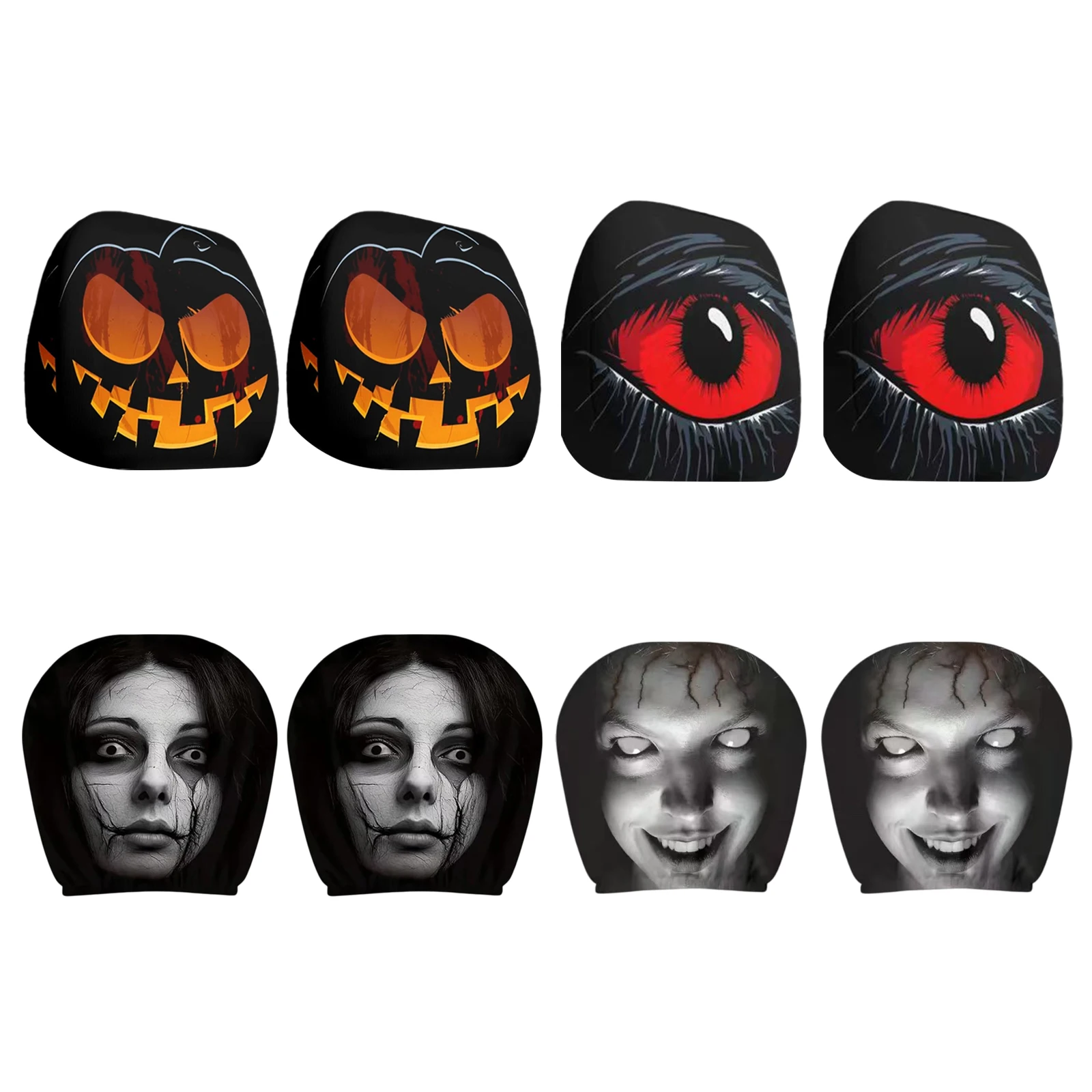 Spooky Skull Car Headrest Cover Ghost Face Elastic Seat Pillow Protector Washable for Cars Truck SUV Interior 2 Pcs