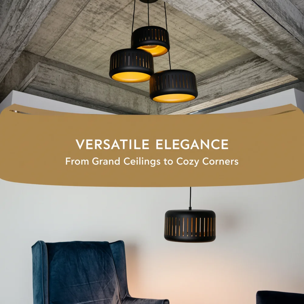 Modern Cutout DrumPendant Light Black Exterior Golden Inside Adjustable Cable E27 EU Plug Ambient Hanging Lamp For Home Interior