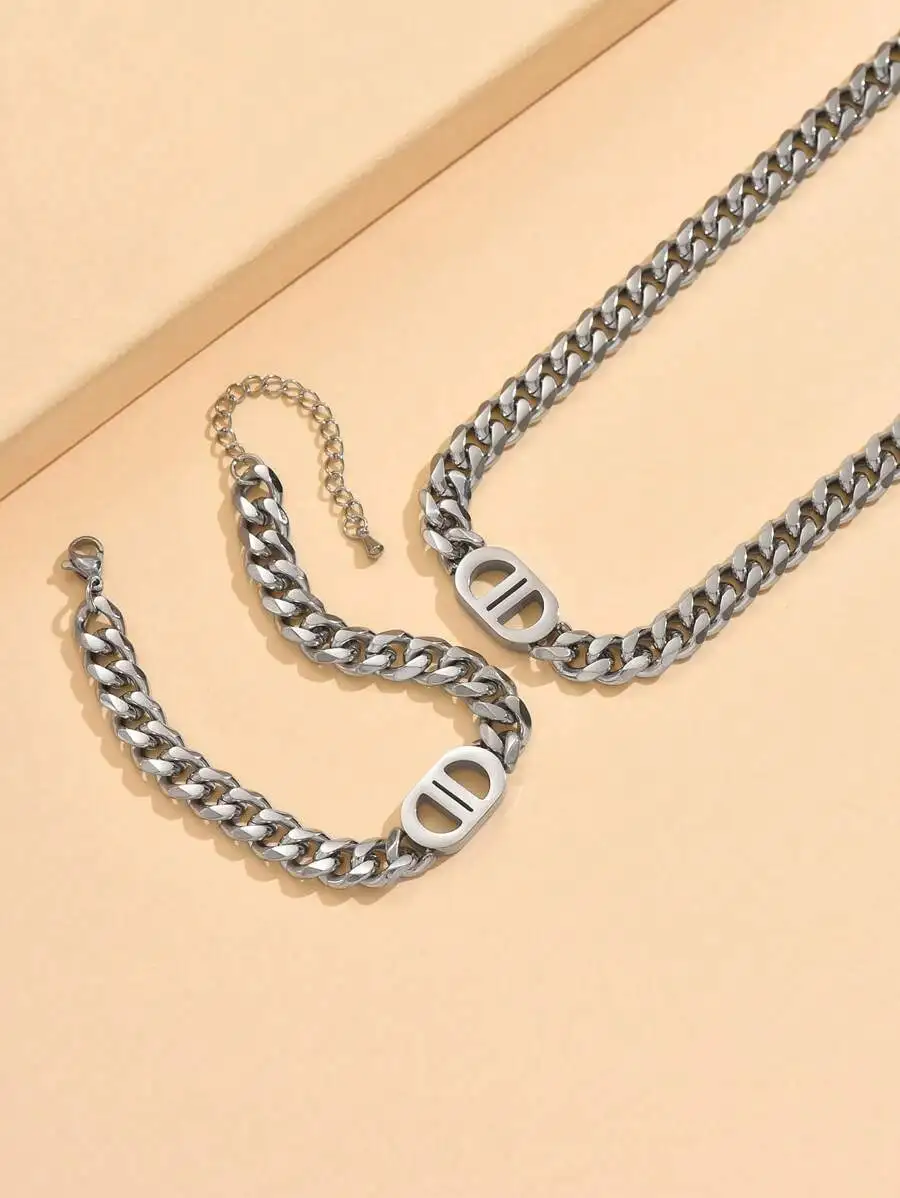 Stainless Steel Chain Necklace And Bracelet Set For Women Minimalist Elegant Party Holiday Accessory