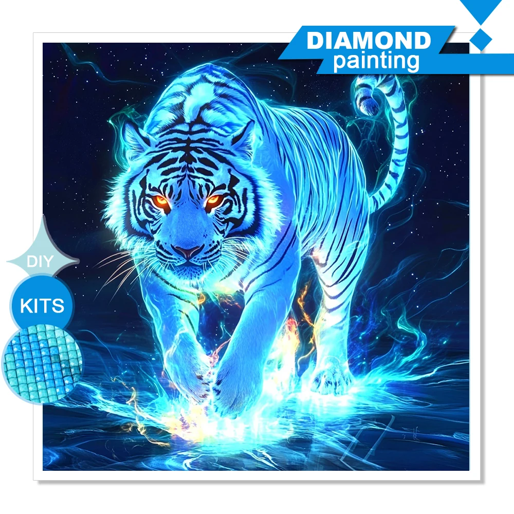 Huacan Tiger-Diamantgemälde, quadratisches, rundes Mosaik, Tierbild aus Strass, handgefertigtes Geschenk