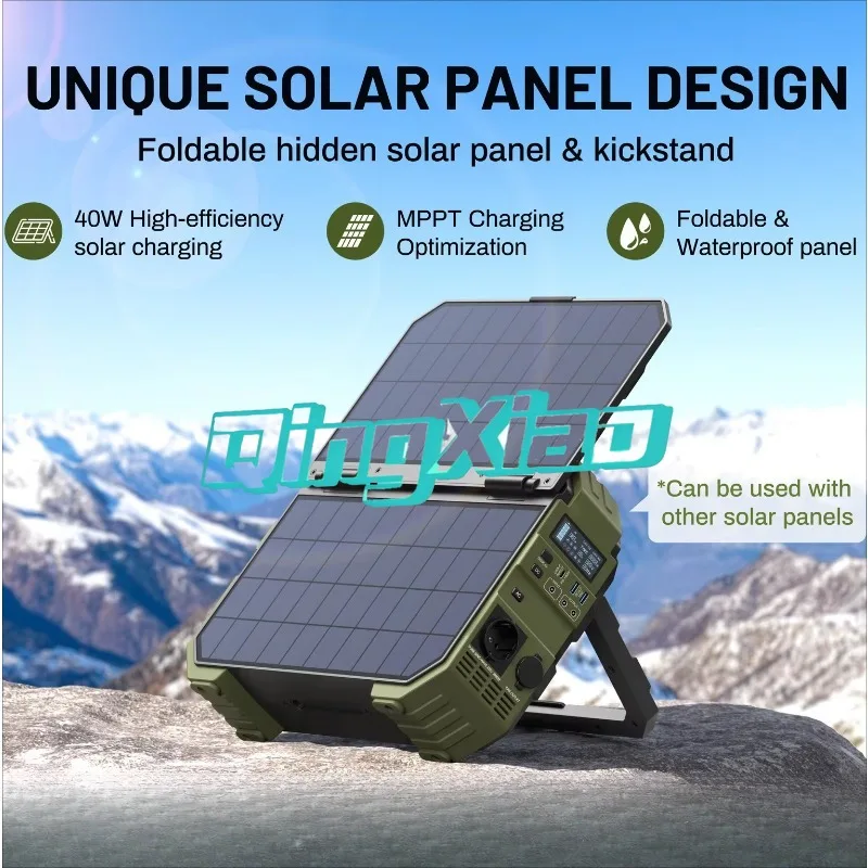 1000W Portable Solar Power Station Built In Solar Panel Emergency Backup Battery For Outdoor Camping Travel Home Display view 2