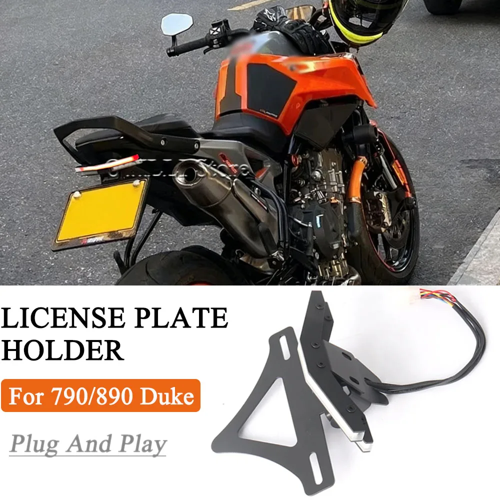 

For DUKE 790 890 2018-2025 Motorcycle Folding License Plate Holder LED Turn Signal Tail Brake Light Flasher Fender Eliminator