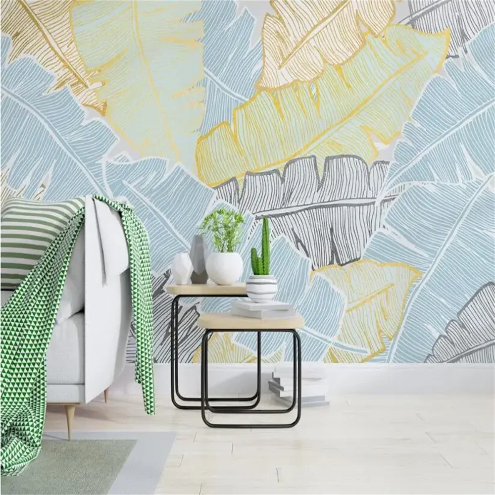 

Пользовательские обои с банановыми листьями для настенной живописи, гостиной, ТВ-фона, Юго-Восточной Азии, обои, домашний декор, наклейки на стену