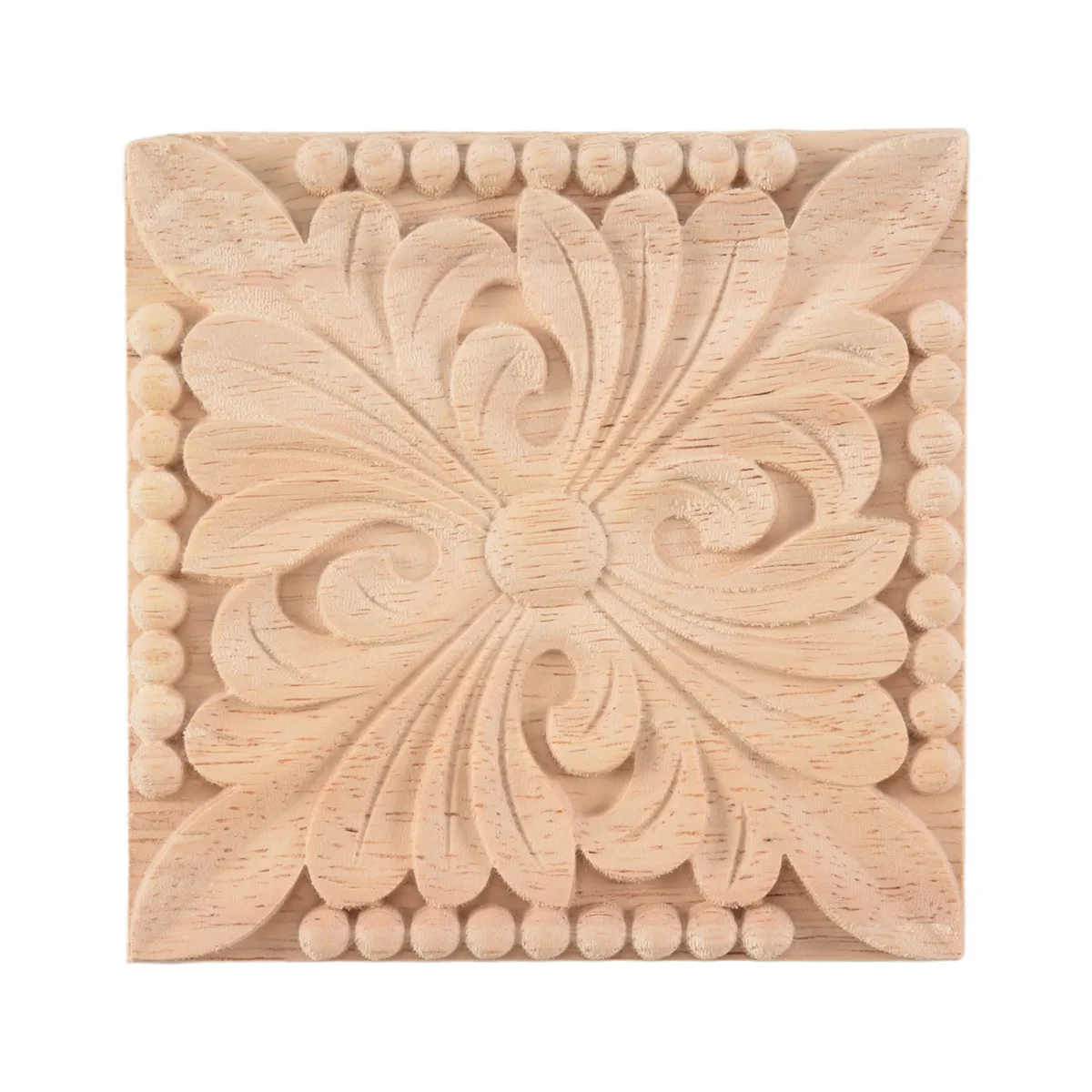 Natural Wood Appliques Square Flower Carving Decals Decorative Wooden Mouldings for Cabinet Door Furniture Decor Craft 10x10cm