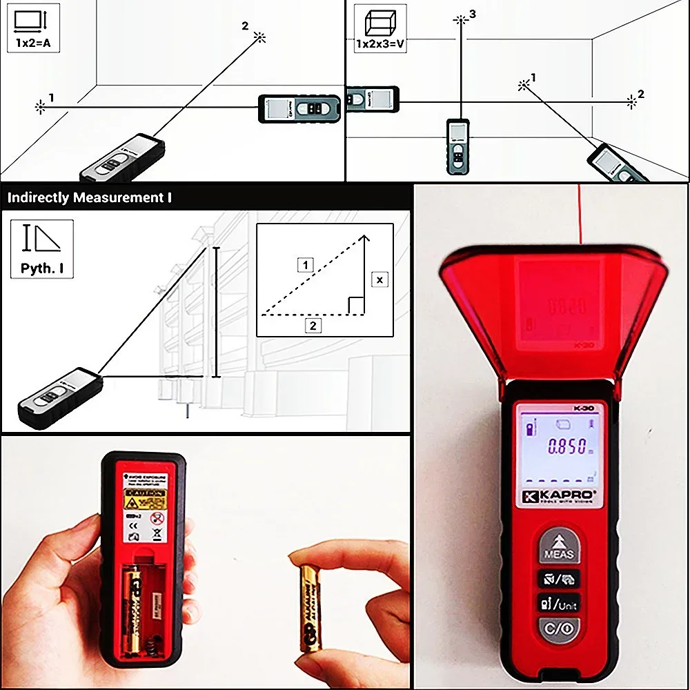 

Kapro Laser Measure Distance Meter 30M Portable Digital Roulette Backlight Range Finder Electronic Trena Laser Tape Rangefinder