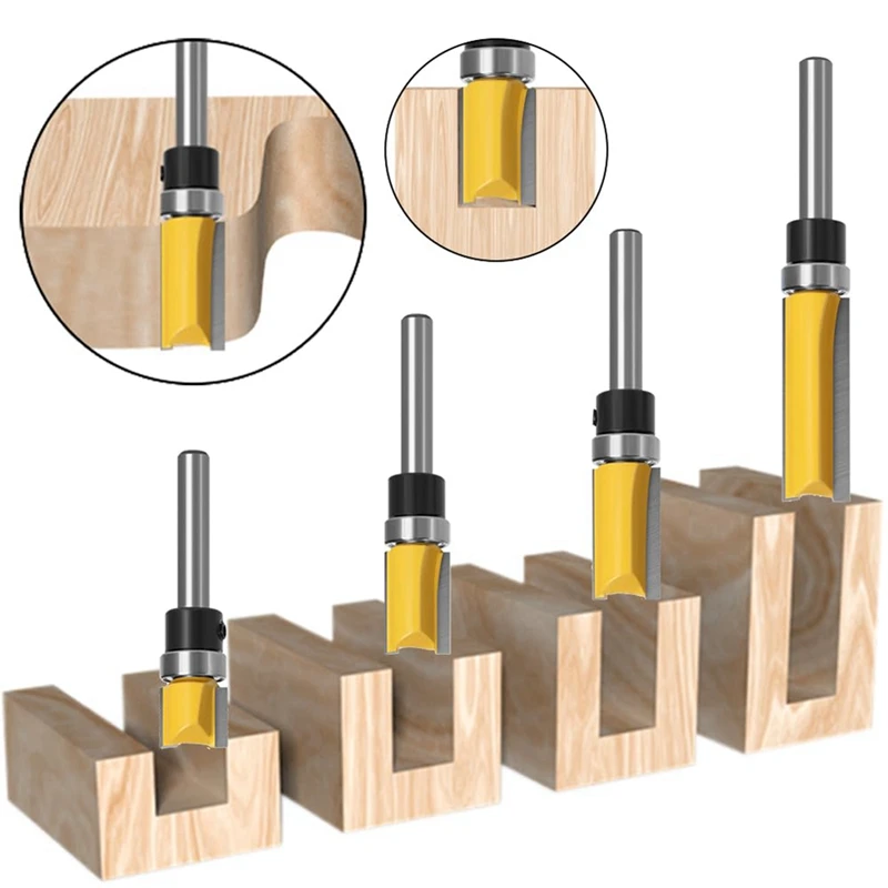 1/4 Inch Shank Flush Trim Router Bit Set, 1/4 Router Bit Set 1/4 Shank Router Bits Set, Carbide Wood Router Bits 4PCS