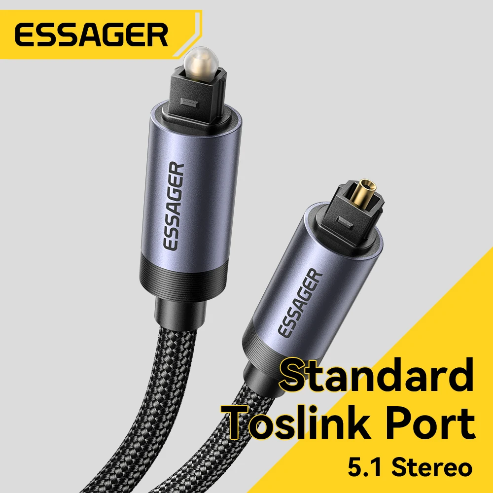 Cabo de Áudio Óptico Digital Essage HIFI Estéreo Toslink SPDIF para Amplificadores, Reprodutores, Soundbar, TV e Consoles de Jogos