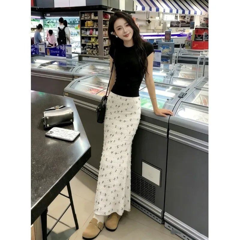 

2026 New Knot Print Lace Floral Fish Tail Half Skirt Pure Desire Long Skirt Korean Style Fashion Holiday Wind Women...