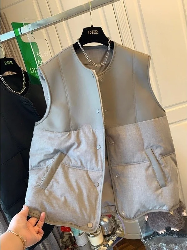 

Модный унисекс-жилет из хлопка и кожи в стиле пэчворк, весенний, высококачественный, размеры до 300, корейский дизайн