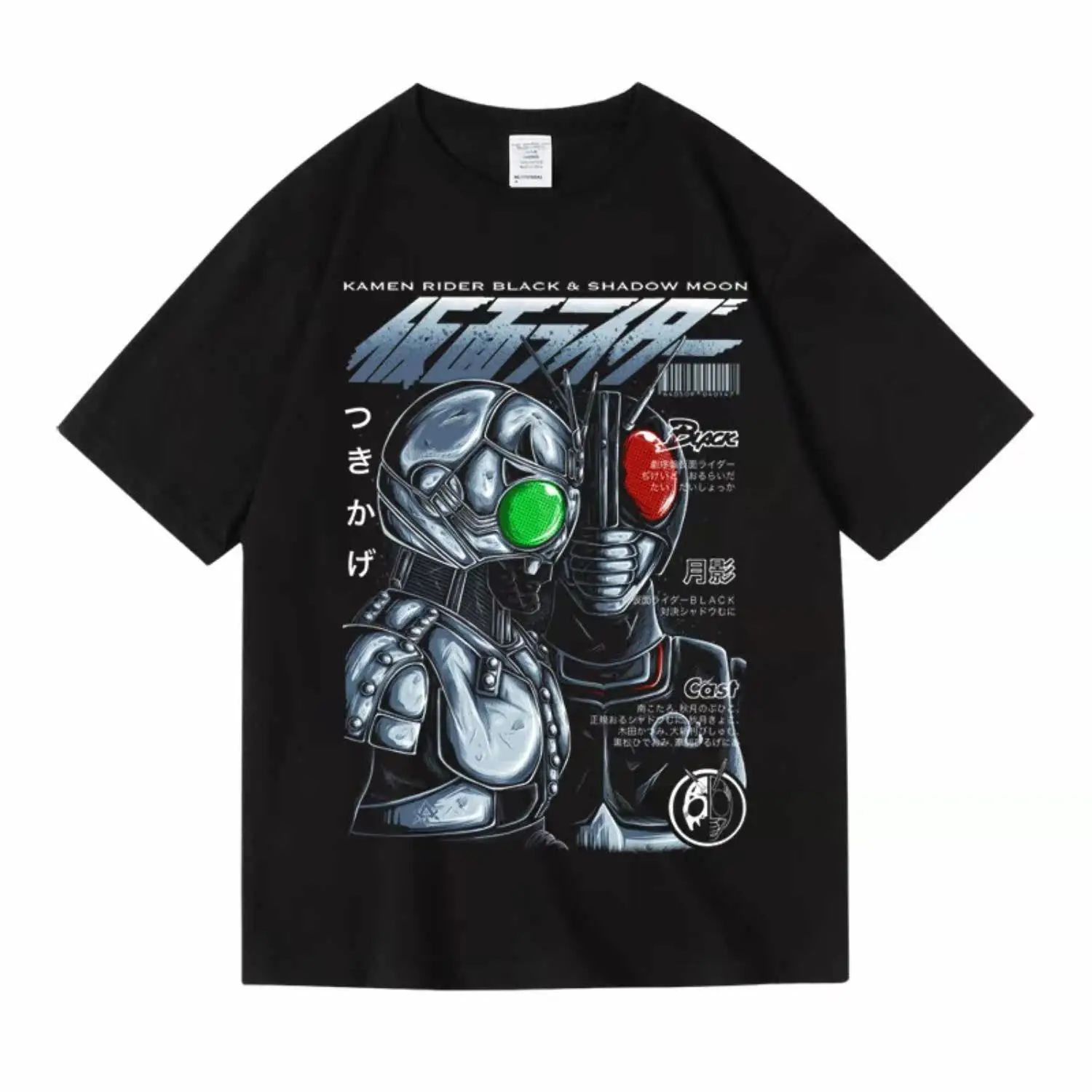 New Kamen Knight Shirt Retro Japanese Special Photo T-Shirt Masked Knight Pattern Short Sleeve Anime Style Streetwear 90s Style
