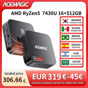 ACEMAGIC AMD Ryzen 5 7430U Mini PC 16GB LPDDR4X RAM 512GB SSD Windows 11 Pro Small Form Factor Computer WiFi 6 Triple Display PC