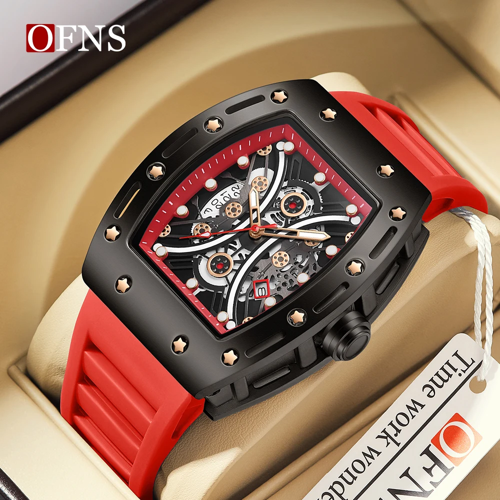 

OFNS Brand 5515 New Men's Quartz Watch Fashion Trend Wine Bucket Minimalist Calendar Waterproof Men's Quartz Watch 2024