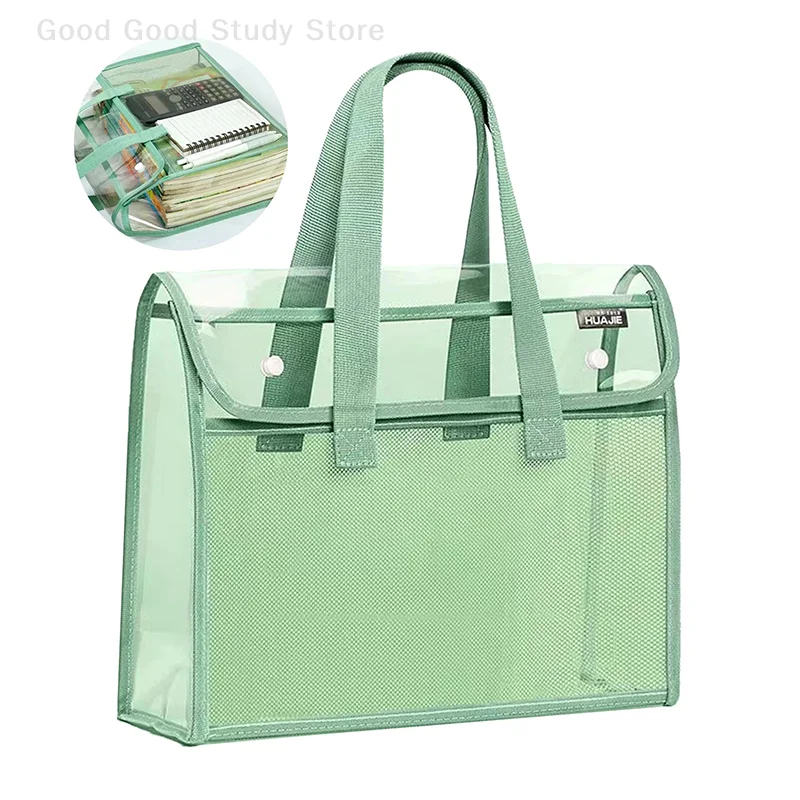 

1Pc Transparent Mesh Document Bag With Handle Large Capacity Portable Expandable Handheld Folder File Storage Bag