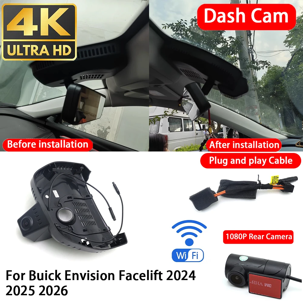 Cámara para Auto Buick Envision Facelift 2024 2025 2026, 4K, Delantera y Trasera, DVR, Wifi, Plug & Play, Grabación en Bucle