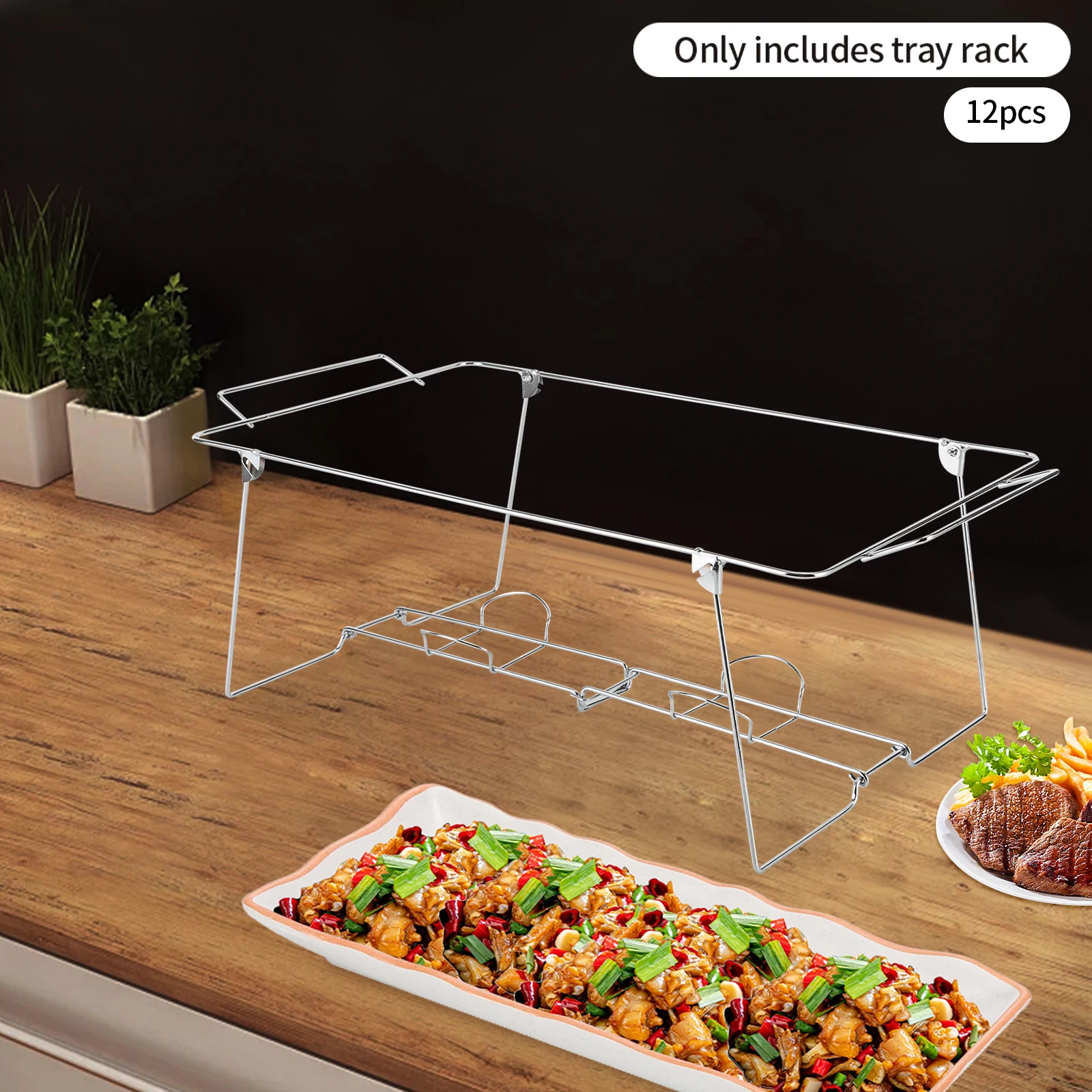 

Food Service Set: High-Quality Metal Wire Rack with Chrome Finish, Sturdy, Foldable, Reusable, and Easy to Clean for Parties