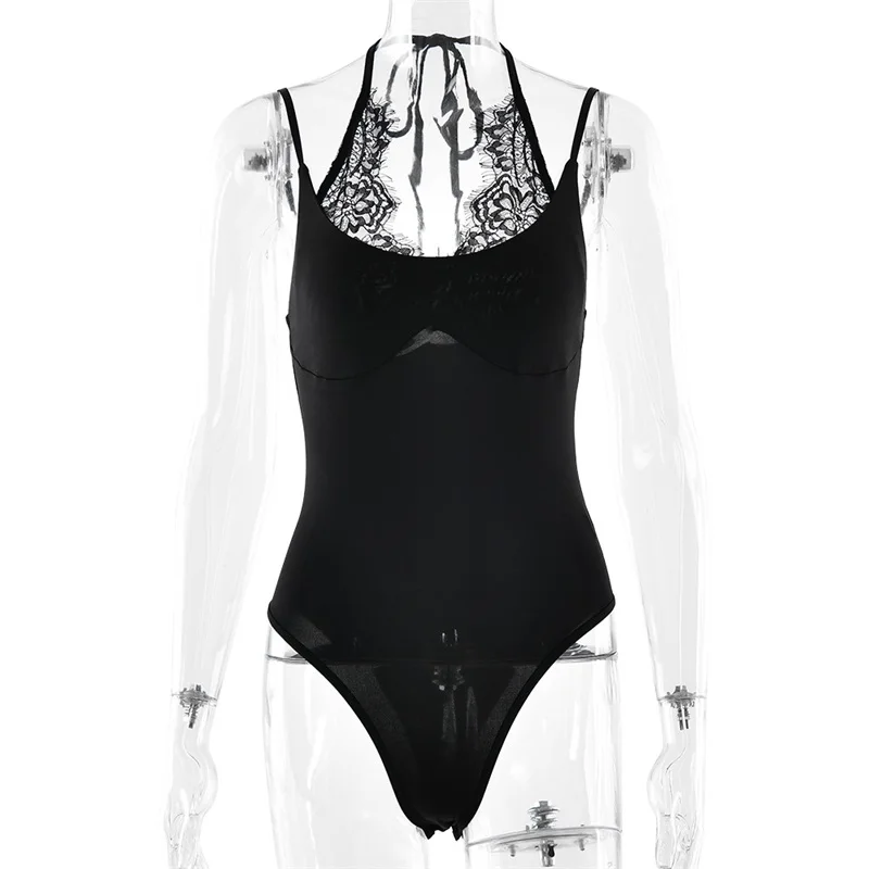 Black Lace Casual Women Jumpsuit Sexy Sleeveless Backless Sheath Pants Hot Girl Holiday Beach Top Bra