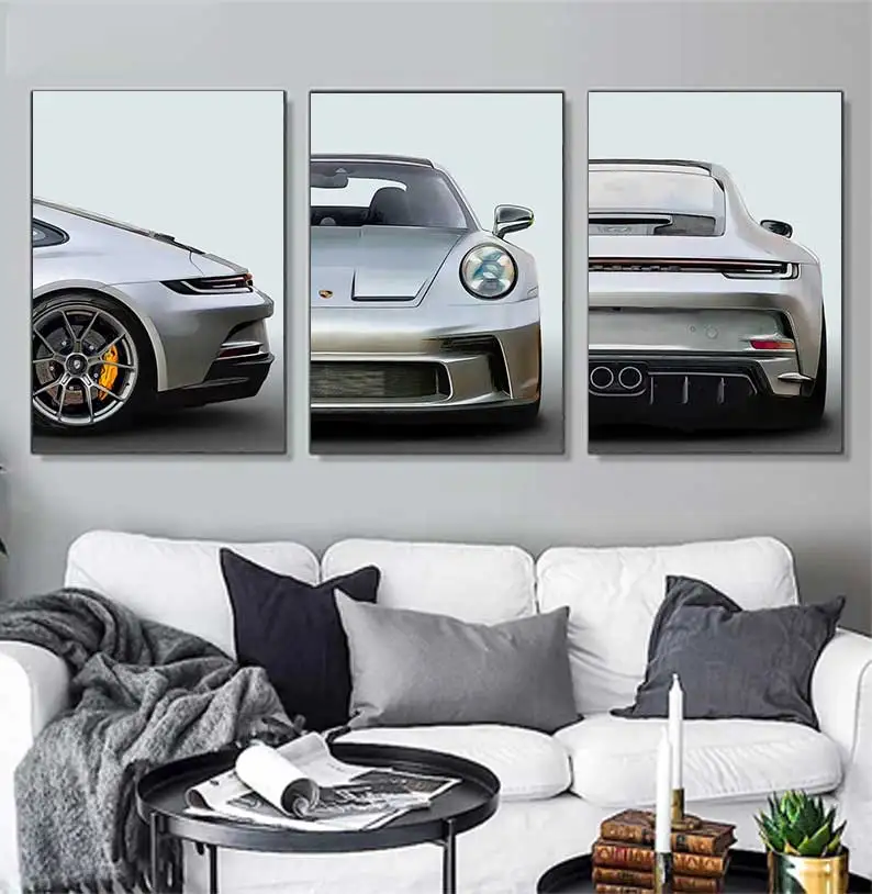 Classic Pop HD Canvas Poster Print, Wall Art, Supercar, Home, Quarto, Sala de estar, Decoração, 911, GT3, 3 Pcs