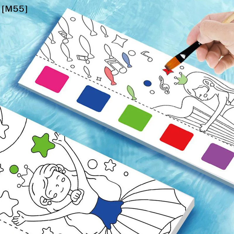 12 Sheets Portable Watercolor Painting Book Coloring Book With Paint Brush Book Kids Graffiti Picture Drawing Stationery[M55]