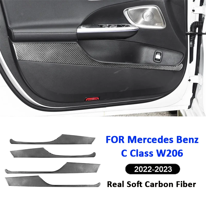 

For Mercedes Benz C Class W206 2022-2023 Carbon Fiber 4PCS Car Door Anti-Kick Panel Cover Decoration Sticker Auto Interior Parts