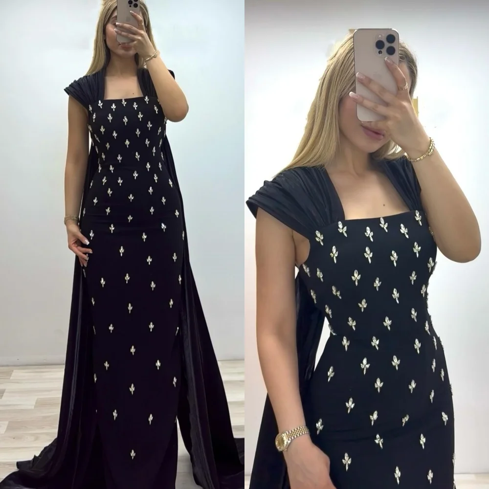 

Customized Exquisite Intricate Jersey Pleat Rhinestone Straight Square Neck Long Dresses Bespoke Occasion Dresses Chinese Style