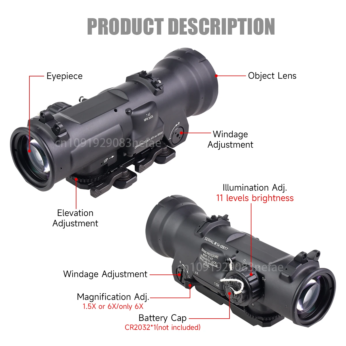 1.5-6x50/1-4x32/1-4x37 Magnifying Sight Fixed Adjustable Magnification with Red Illumination Cross Red Dot Holographic Scope