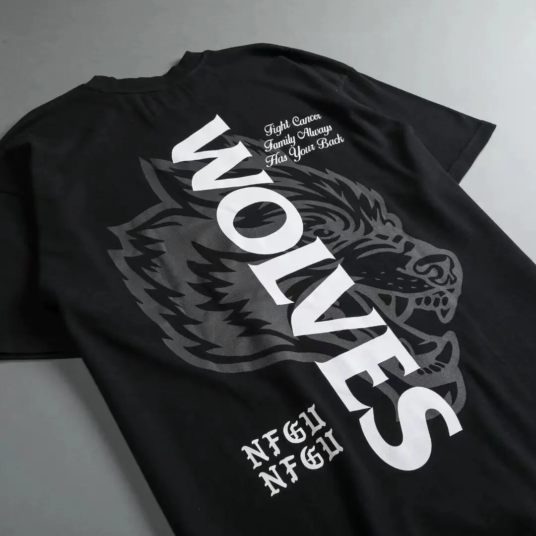 2026 Sommer Hip-Hop Klassisches Wolfskopf-Print Kurzarm-T-Shirts für Paare, Oversized T-Shirts für Herren und Damen