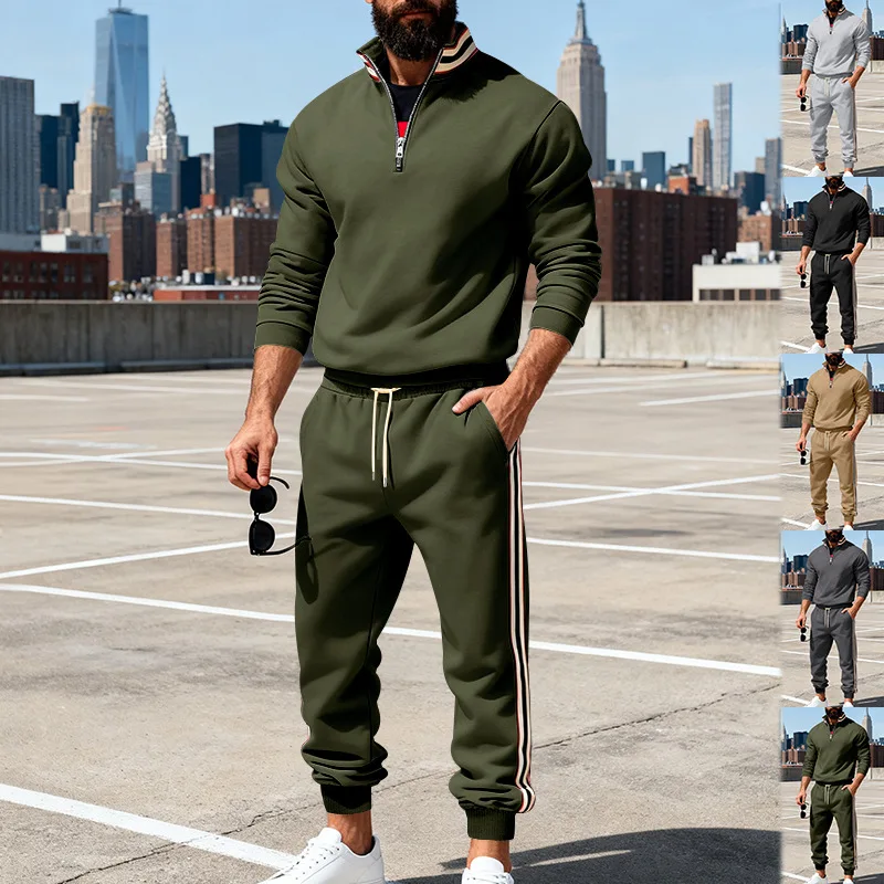 Autumn And Winter Men's Sports Contrasting Color Webbing Stand-up Neck Sweater Suit Men