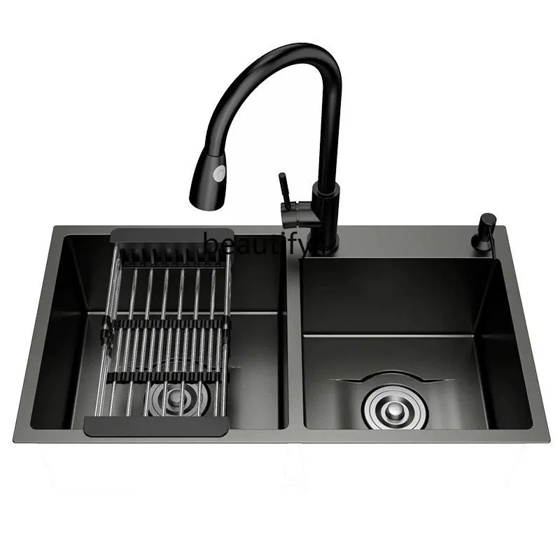 

yj Stainless Steel Sink 3.0 Thickness 7843 Black Double Slot Washing Basin Thickened Welding Kitchen Sink