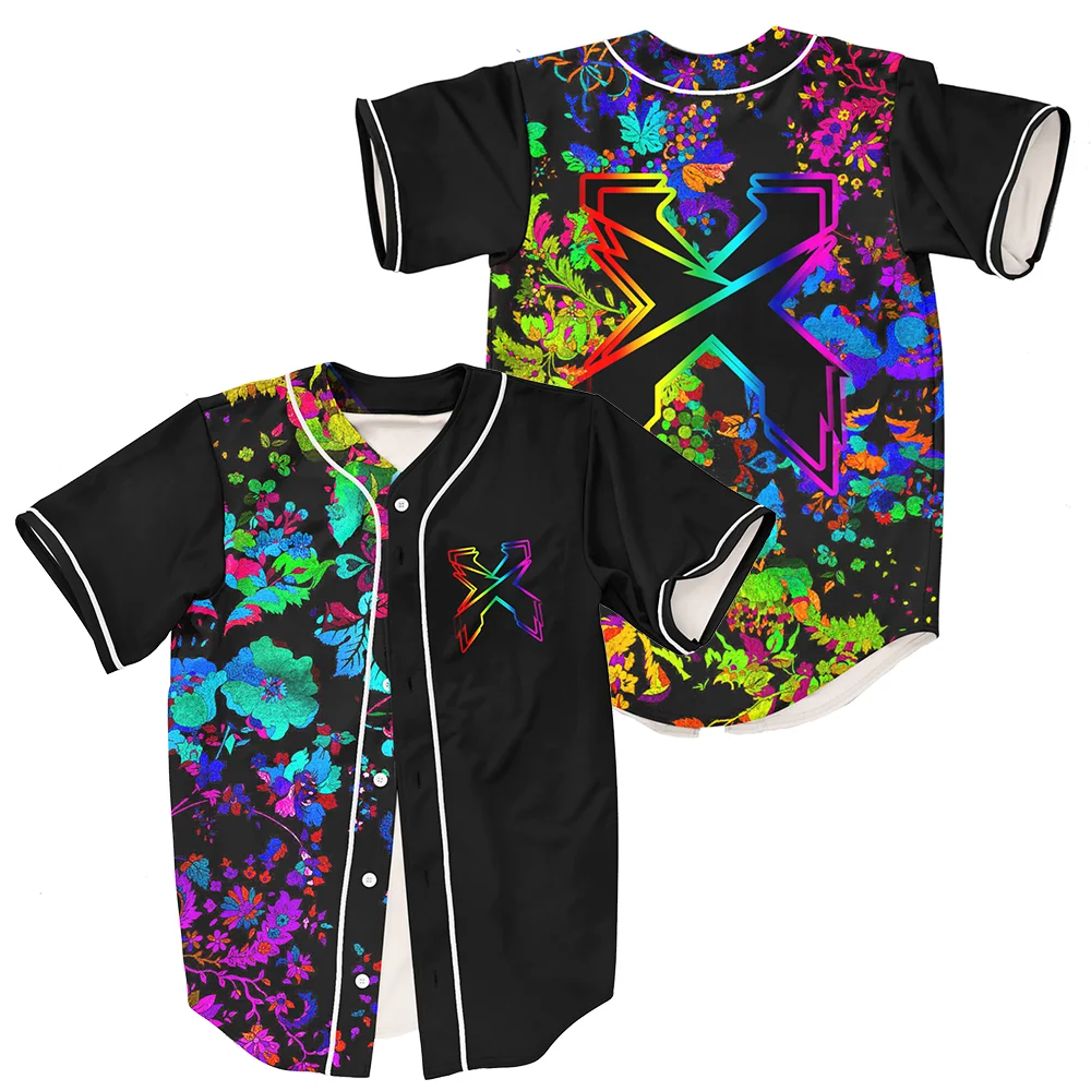 Excision Trippy Floral Pattern Baseball Jersey Merch Men/Women Harajuku Thin button Baseball uniform Oil Slick Baseball Jersey