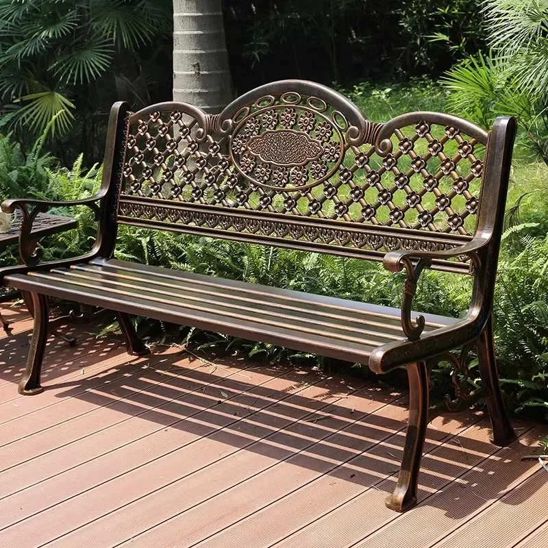Outdoor Park Chair Cast Aluminum Leisure Long Row Large Stool Square Bench Courtyard Flower Villa Small Balcony Outdoor Bench