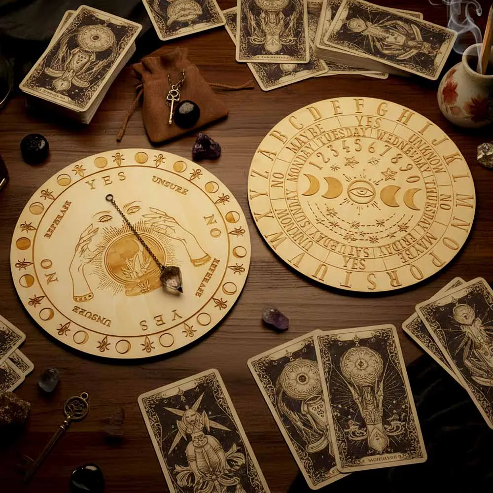 

Divination Pendulum Board Wooden Astrology Sun Moon Carved Altar Decoration Home Decor Desktop Craft Ornament