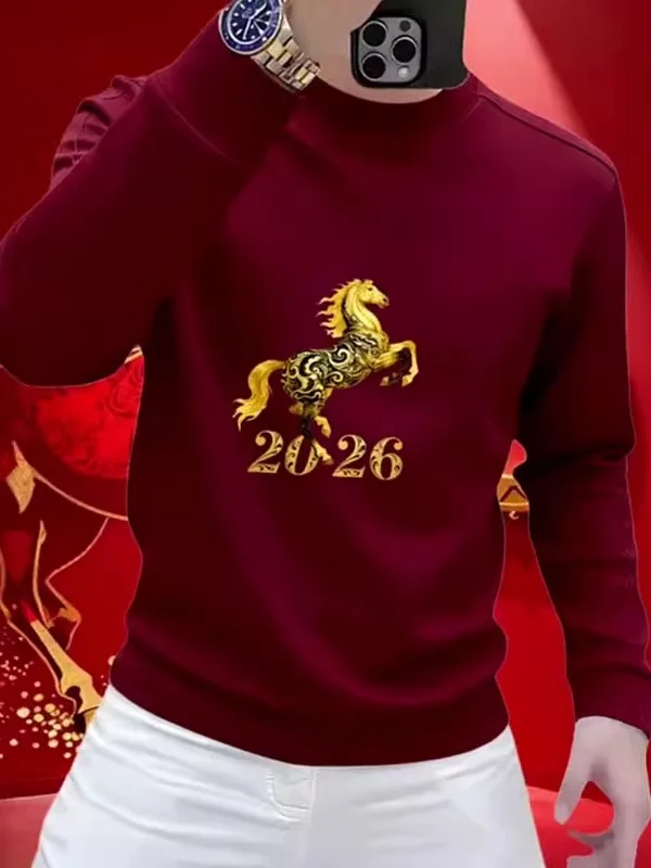 

Мужская толстовка больших размеров, новогодняя, цвета красного вина, повседневная, на флисовой подкладке, для празднования Нового года, в американском стиле