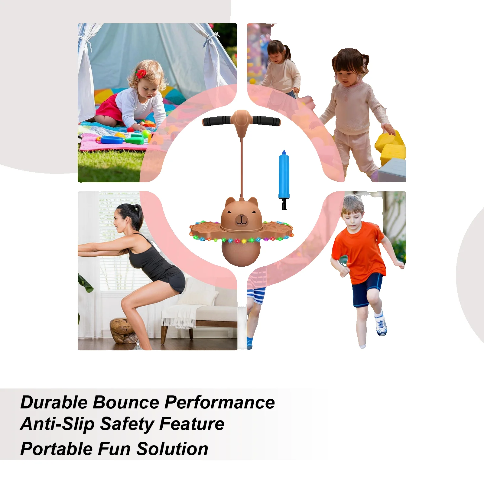 어린이를 위한 바운싱 볼 펌프 핸들이 있는 카피바라 어린이 점프 볼 균형 보드 소년 소녀 유치원 초등학교용