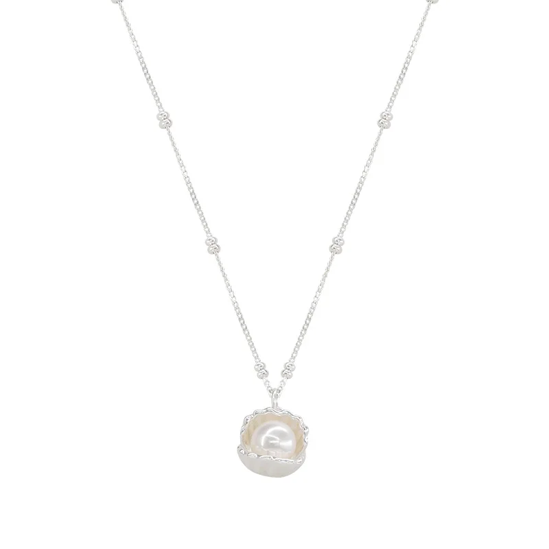 925 Sterling Silver Pearl Necklace Charm Simple Geometric Shape Woman Pendant Choker Birthday Gift for Friends Exquisite Jewelry