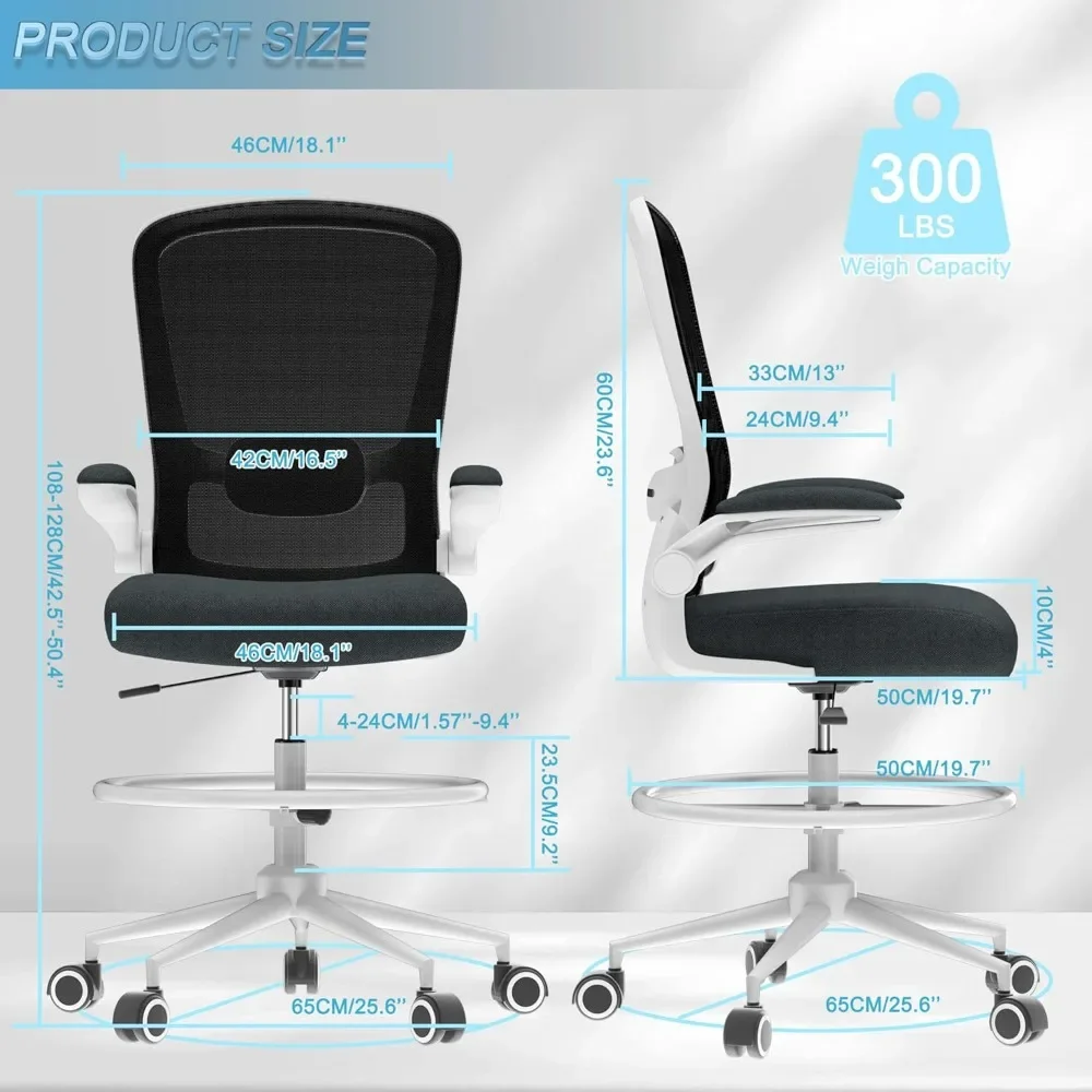 Drafting Chair,Tall Office Desk Chair with Flip-up Armrests Executive Ergonomic Computer Standing Desk Chair with Lumbar Support