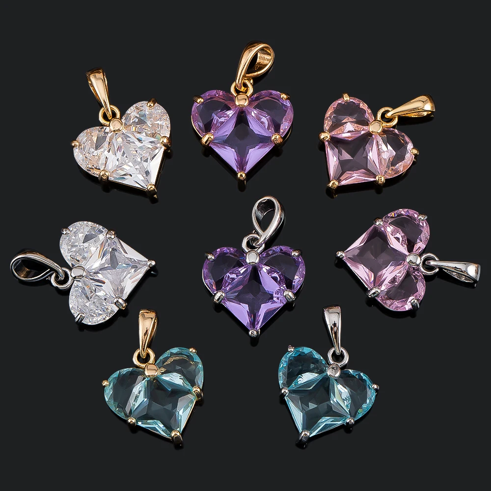 

2pc Sweet Copper Valentine's Day Charms Gold Color Heart Cubic Zirconia Pendant For Diy Jewelry Making Earring Necklace Findings