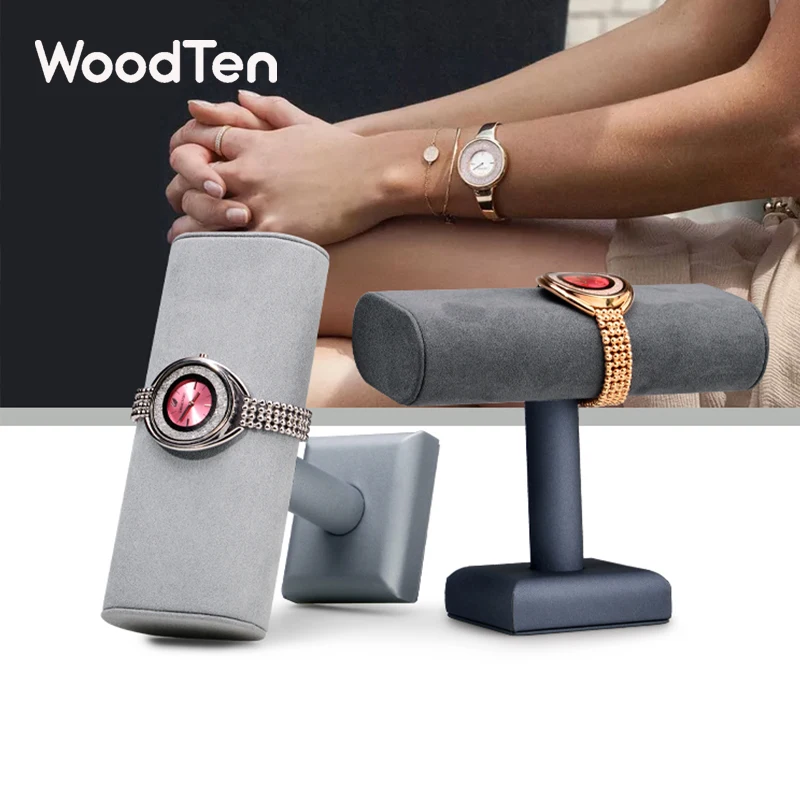 WoodTen Watch Display Stand Leather Bracelet Display Holder with Microfiber Jewelry Organizer Rack T Shape Watch Rack Storage