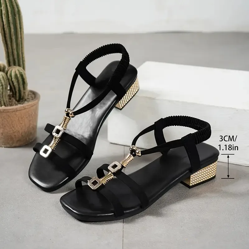 

Европейские босоножки на одном ремешке, женские летние модные босоножки 2025 года, простые французские туфли на высоком каблуке с квадратным носком и металлической пряжкой