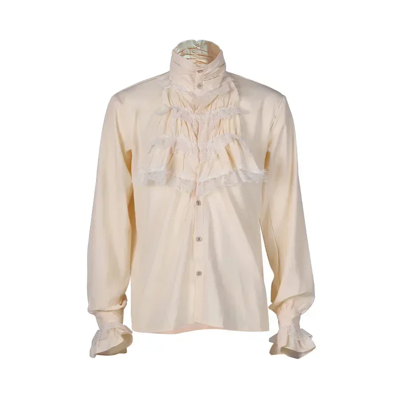 

2026 British Court Gothic Shirt Men's Loose Large Size Lace Stand-Up Collar Stage Drama Dress