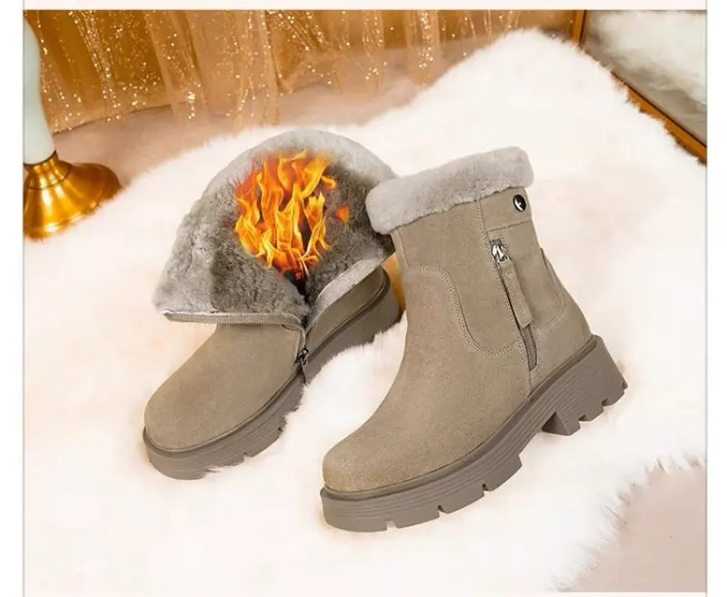 Boots For Women Round Toe Side Zipper Motorcycle Boots 2024 Winter New Suede Platform Shoes Mid Calf Flat With Shoes Casual New