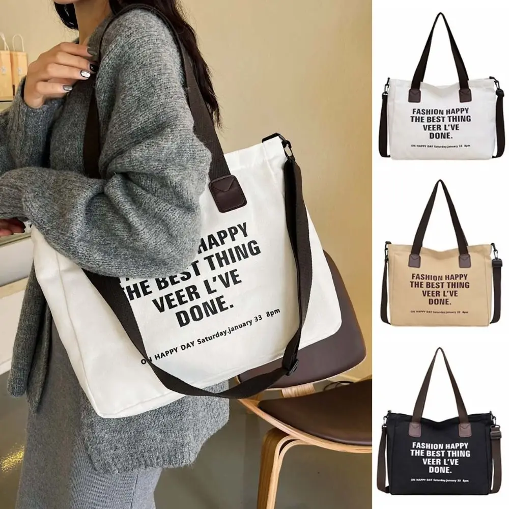 

Сумка для хранения, холщовая сумка на плечо с буквенным принтом, повседневная женская сумка-тоут с несколькими карманами, мягкая универсальная холщовая сумка большой вместимости для путешествий